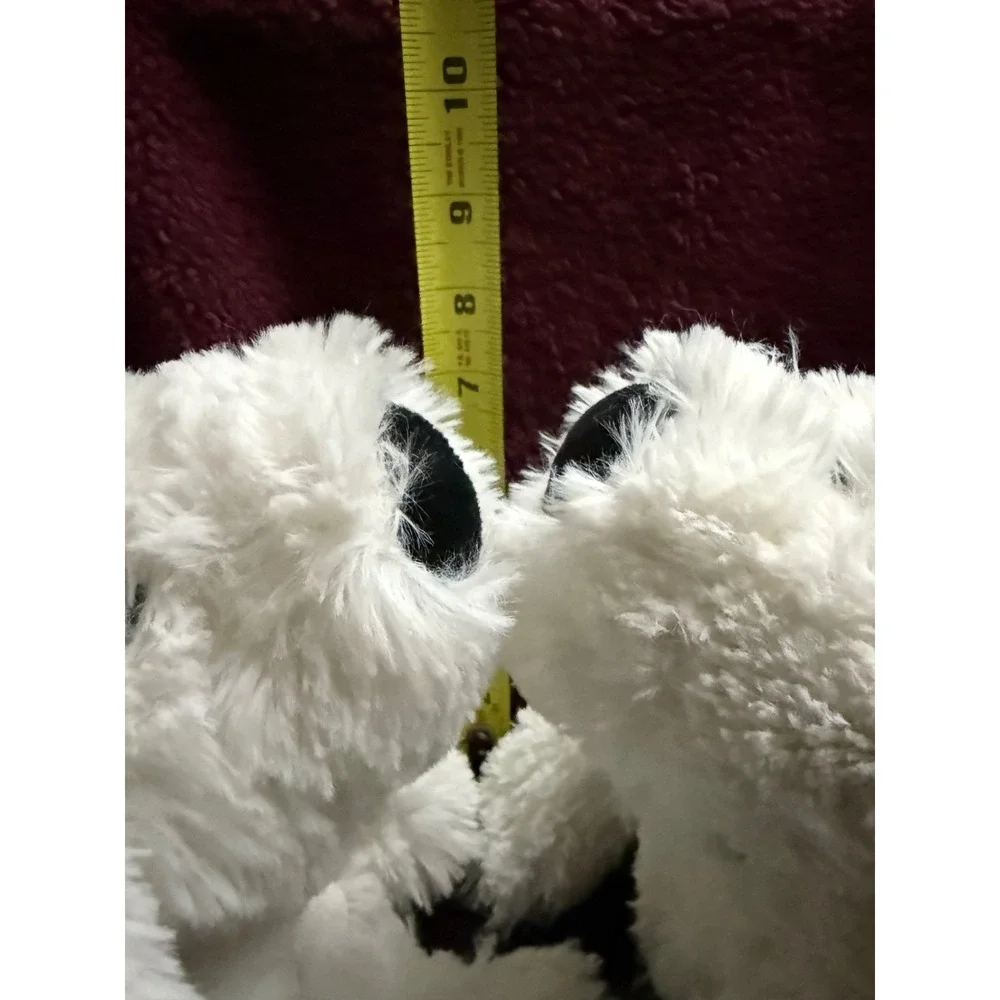 Set of 2 White Plush Puppy Dogs Shaggy Soft Stuffed Animal Green Bow 7 Inch